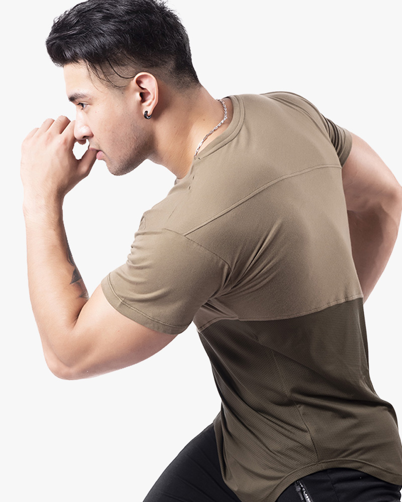 Solid Round short Sleeve Running Shirts Dry Fit Men