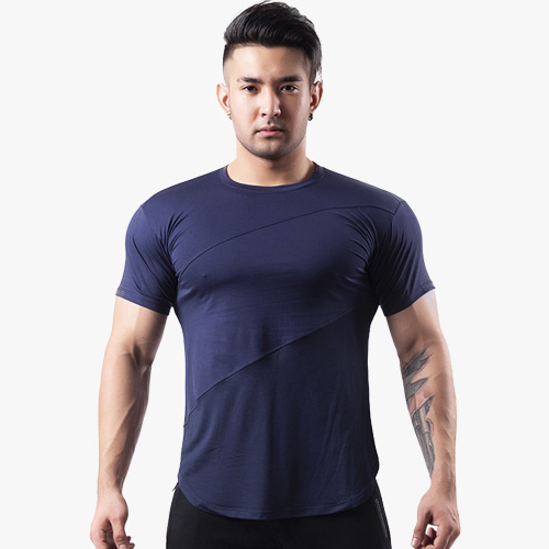 Solid Round short Sleeve Running Shirts Dry Fit Men