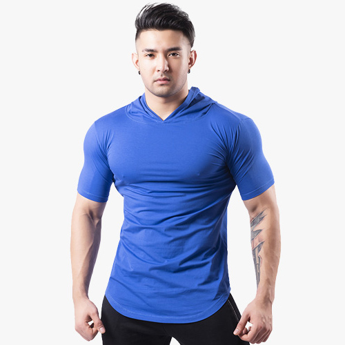  Men's hooded fitness suit short sleeved sport t shirts