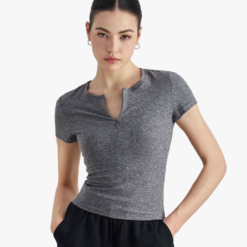 Women Half Zipper Yoga Short-sleeved T shirts