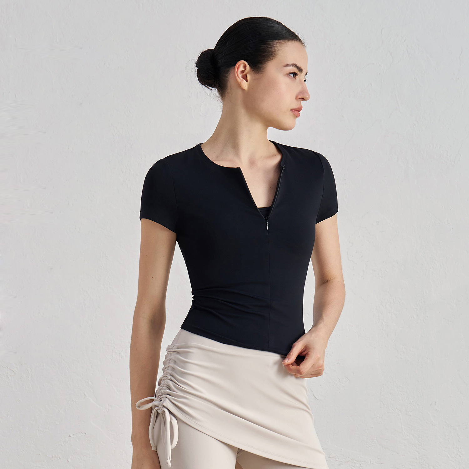 Women Half Zipper Yoga Short-sleeved T shirts