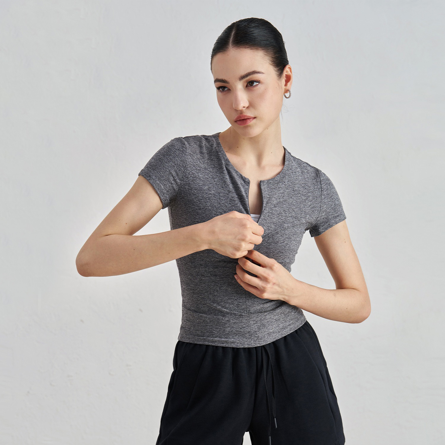 Women Half Zipper Yoga Short-sleeved T shirts